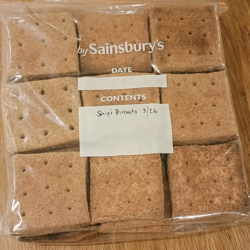 Ship's biscuits stored in a bag